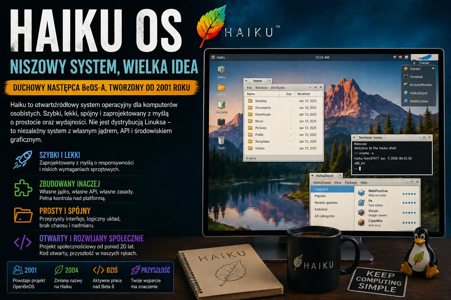Haiku OS nadal żyje i zbliża się do Beta 6. Niszowy system, który przypomina, że desktop mógł pójść inną drogą