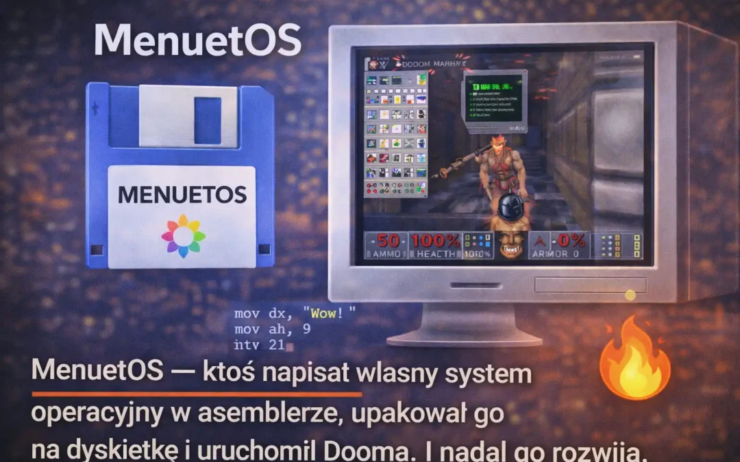 MenuetOS — ktoś napisał własny system operacyjny w asemblerze, upakował go na dyskietkę i uruchomił Dooma. I nadal go rozwija.