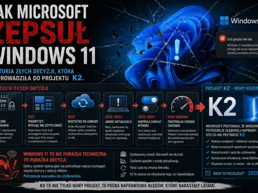 Jak Microsoft zepsuł Windows 11. Historia złych decyzji która doprowadziła do projektu K2